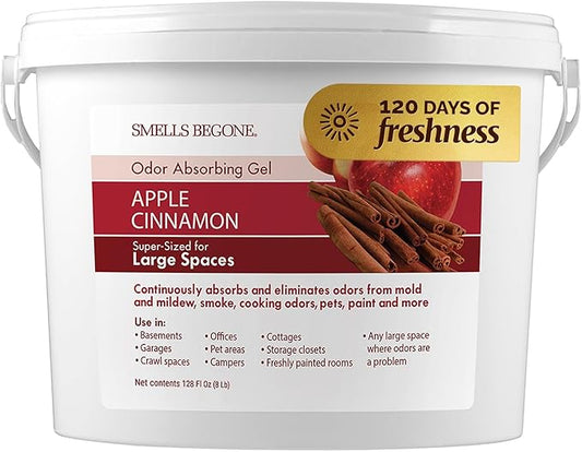 SMELLS BEGONE 1-Gallon Odor Absorber Gel - Air Freshener & Odor Eliminator for Homes, Garages & Commercial Buildings - Industrial Size - Apple Cinnamon Scent