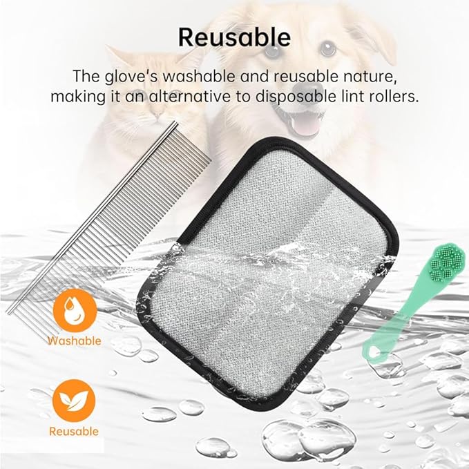 2Pcs Static Pet Hair Removal Glove, Reusable Electrostatic Pet Cat Dog Hair Remover Grooming Gloves Brush Tool for Couch, Furniture, Carpet, Car Seat,Dog Combs for Grooming Matting,Finger Toothbrush