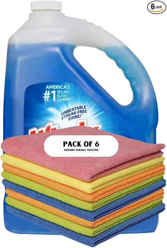 1 Gallon Glass & Surface Cleaner Refill + 6 Premium Microfiber Cloths Streak-Free Formula for Windows, Mirrors & Household Surfaces
