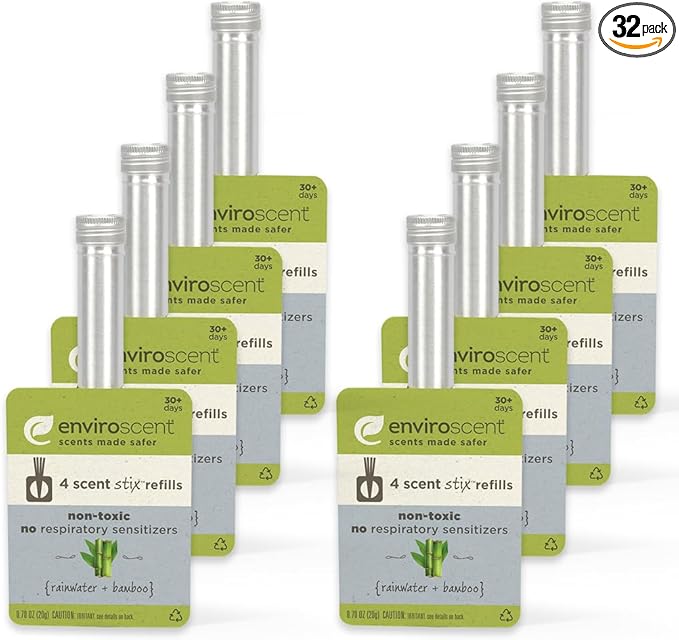 Enviroscent Non-Toxic Air Freshener for Home | Essential Oil Diffuser | Air Freshener & Room Freshener | Home Fragrance Last Over 30 Days | 32 Scent Stix Refills (Rainwater & Bamboo)