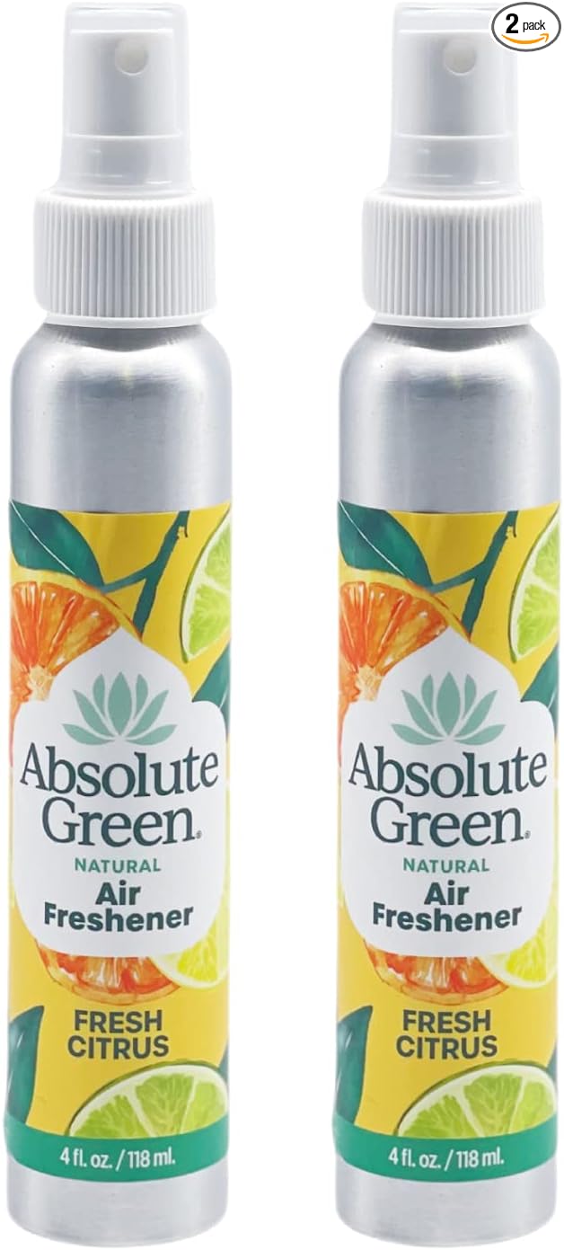 Absolute Green Air Freshener Room Spray, Non-Toxic, Cover Odors, Safe around Kids and Pets, Natural Fresh Citrus Scent 4oz (Pack of 2)