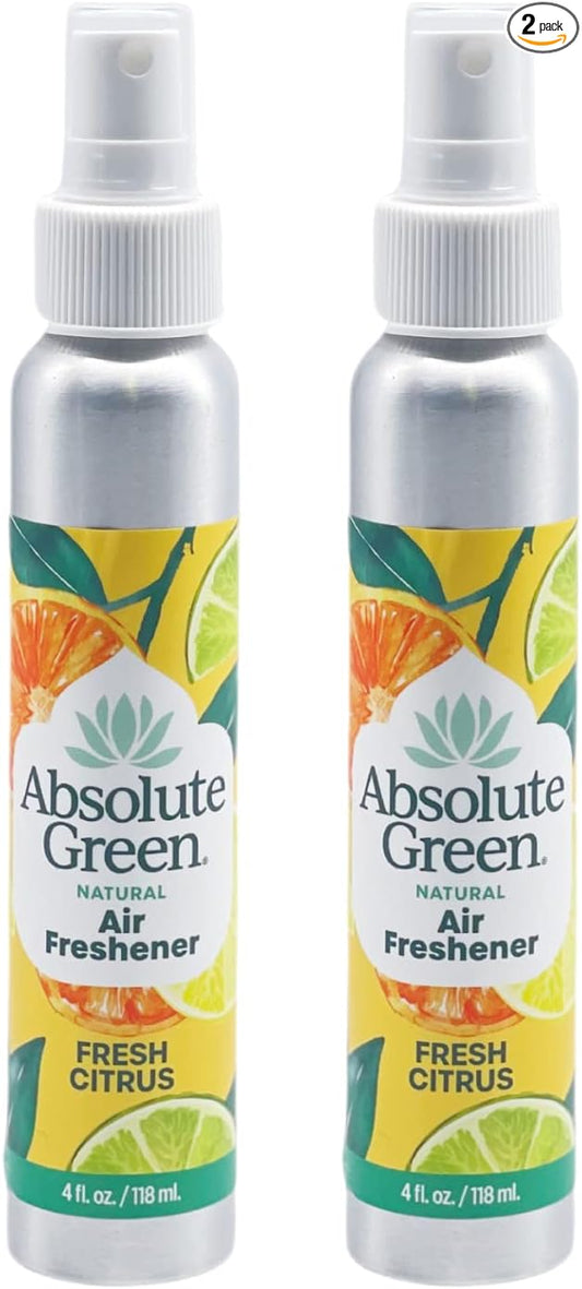 Absolute Green Air Freshener Room Spray, Non-Toxic, Cover Odors, Safe around Kids and Pets, Natural Fresh Citrus Scent 4oz (Pack of 2)