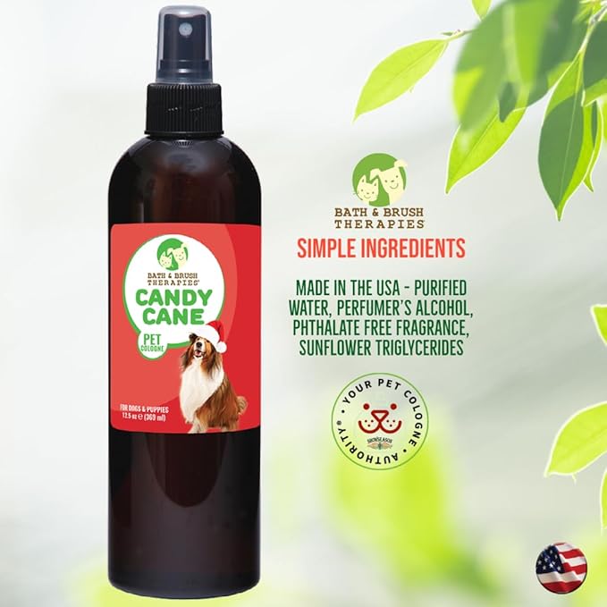 Showseason Animal Products Bath & Brush Therapies® Candy Cane Pet Cologne 12.5 oz For Dogs | Long-Lasting Odor Eliminator | Paraben-Free | Biodegradable and Non-Toxic | Made in USA