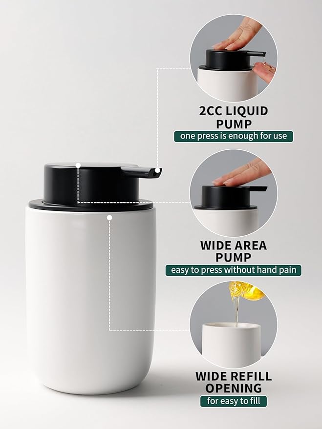 Bosilunlife Soap Dispenser and Toothbrush Holder Set - 11Oz Dish Hand Soap Dispenser Pump Ceramic Bathroom Counter Soap Toothbrush Holder Set White Bathroom Accessories Set