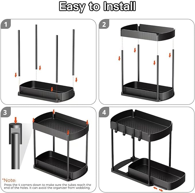 Ukeetap 2 Pack Multi-Purpose Pull-Out Storage Organizers, Under Sink & Cabinet Storage, 12.8 Inch, White (黑色)