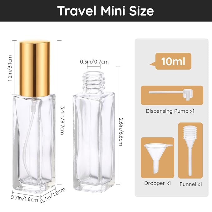 Segbeauty Perfume Travel Refillable, 5pcs 0.34 oz Portable Perfume Bottle, Empty Glass Sprayer Perfume Replacement Bottles for Travel Scent Toiletries Pump Bottle