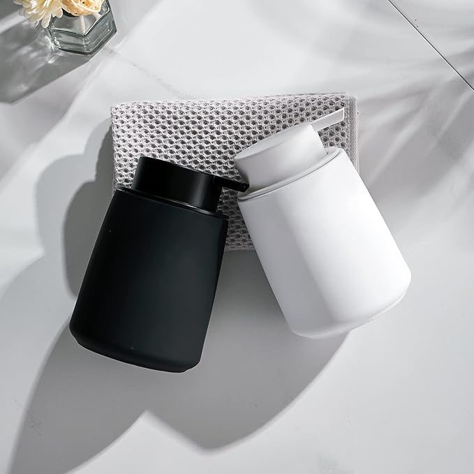 12Oz Black Ceramic Lotion Hand Pump, Modern Refillable Liquid Hand Dispenser, Dish Soap Dispenser for Kitchen (Rubber Paint)