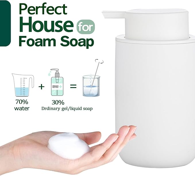 Foaming Soap Dispenser Set - 2 Pack White Ceramic Foam Dish Hand Soap Dispenser with Black Pump for Bathroom, Bathroom Dispenser Set for Modern Home Farmhouse Decor