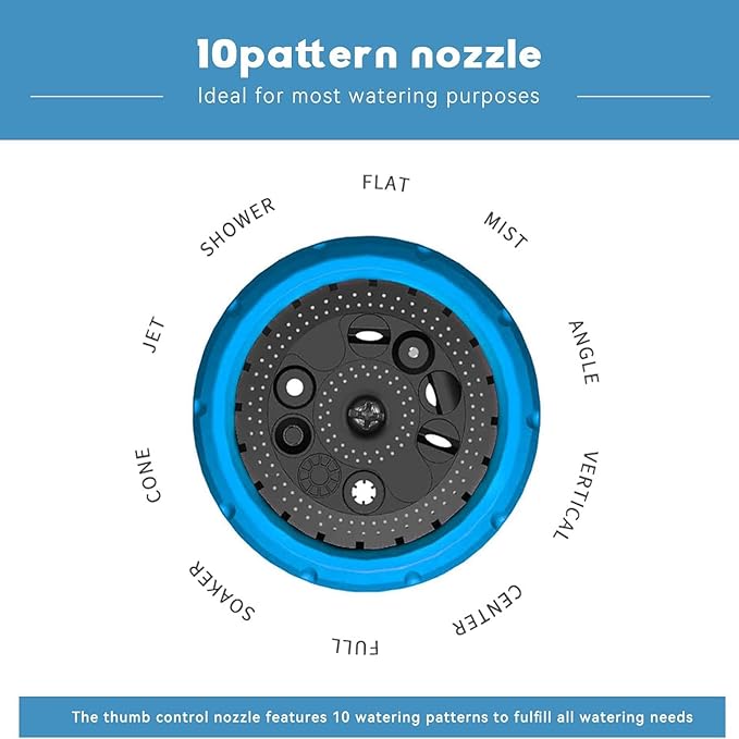 Hose Nozzle, Garden Hose Nozzle with 10 Spray Patterns, Thumb Control On Off Valve, High Pressure Nozzle Sprayer for Plants, Car Wash, Cleaning, Pet Showering (Blue)