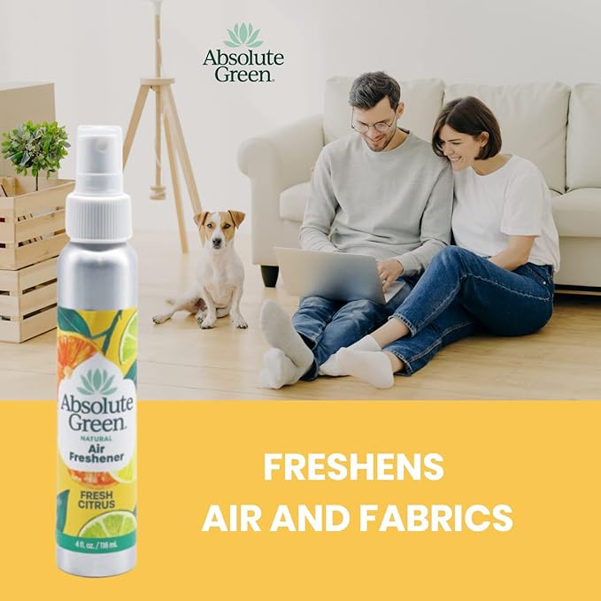 Absolute Green Air Freshener Room Spray, Non-Toxic, Cover Odors, Safe around Kids and Pets, Natural Fresh Citrus Scent 4oz (Pack of 2)