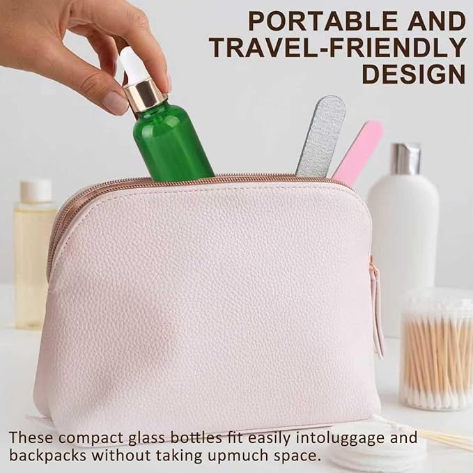 1 oz Dropper Bottles for Essential Oils，12Pack Green Glass Bottles with Glass Eye Dropper Leak Proof Travel Dispenser Bottle for Essential Oils,tincture, Aromatherapy, Chemistry Lab Chemicals