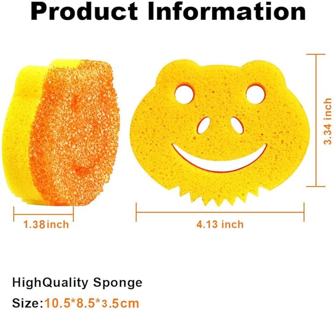 SmilePowo 5 Pack Cute Frog Scrub Sponge, Dual-Sided Temperature Controlled Kitchen Sponge for Dishes,Furniture,Bulk Sponges Household Cleaning Pads,Multi-Functional Premium Cleaning Sponges