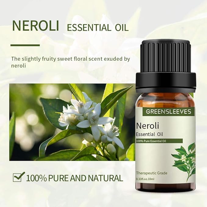 GREENSLEEVES Neroli Spearmint Essential Oil Set, 2 x 10ml Pure Plant-Based Fragrance Oil for Aromatherapy, Essential Oils for Diffuser, Massage, Bath Bomb, Scented Candle Soap Making