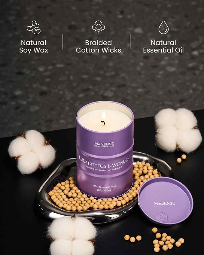M&SENSE Eucalyptus Lavender Scented Candles Natural Non Toxic, Aromatherapy Candle for Stress Relief Meditation Relaxing, Housewarming Gifts for Women Men, 11.3oz 70 Hour Long Burning