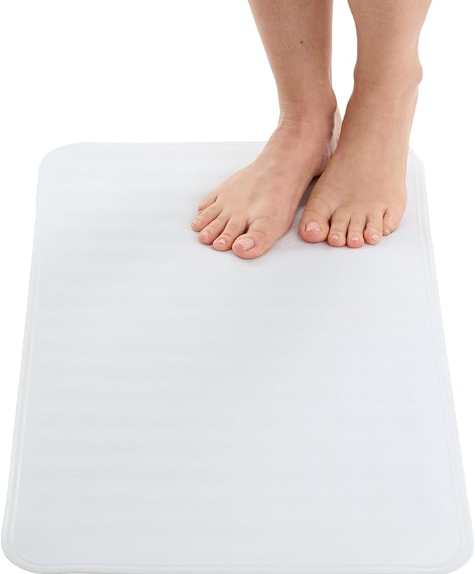 ENKOSI Non Slip Bath Mat for Tub and Shower Floors – Anti Slip Shower Mat with Secure Suction Cup Grip – Soft White Bathtub Mat for Inside Bath Tub and Smooth Bathroom Stalls (28x16 White)