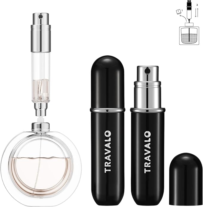 NEW CLASSIC Refillable Perfume Atomizer, Bottom Filling Fragrances Perfume Bottle, Mini Cologne Dispenser, Travel sized (BLACK)