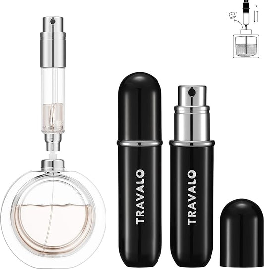 NEW CLASSIC Refillable Perfume Atomizer, Bottom Filling Fragrances Perfume Bottle, Mini Cologne Dispenser, Travel sized (BLACK)