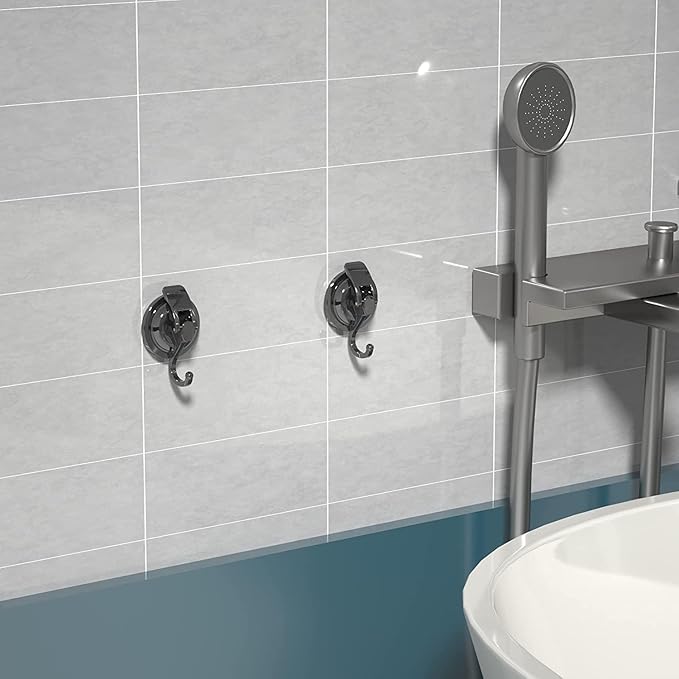 Heavy Duty Vacuum Suction Cup Hooks, Gun Silver Plated Polished Super Suction for Kitchen Bathroom, 4 Pack