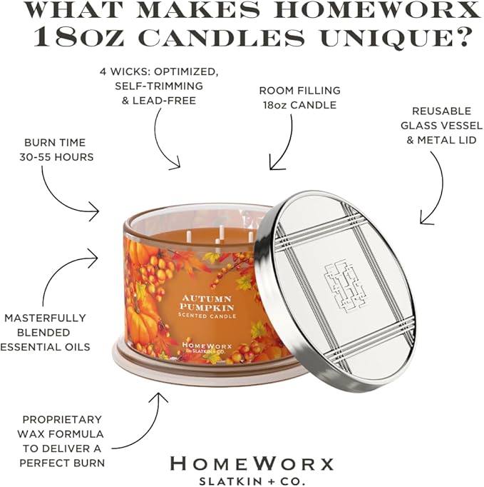 HomeWorx by SLATKIN + CO. Candle- Autumn Pumpkin, 18 oz. Premium Scented Candle - 30-55 Hours Burn Time