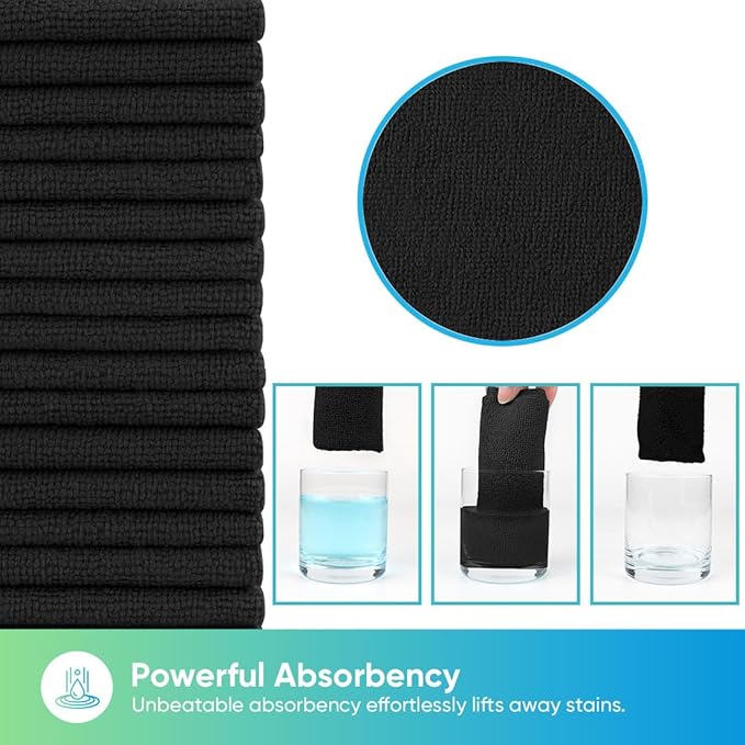 HOMEXCEL Black Microfiber Cleaning Cloths 20 Pack, Highly Absorbent, Lint & Scratch-Free Cleaning Rags for House Kitchen, Microfiber Towels for Car 11.5 x 11.5 inch