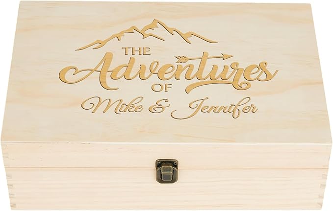 Personalized Wooden Keepsake Box Custom Engraved Adventure Memory Box for Couples Travel Souvenirs Photos Letters - Storage Memento Boxes for Wedding Gifts Newlyweds Anniversary Valentine's Day Gift