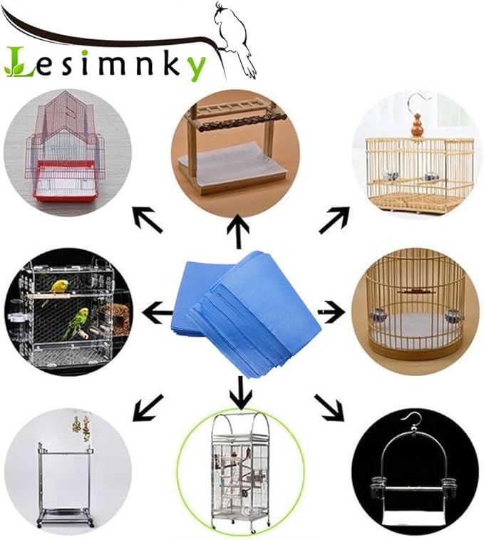 120 Pieces Bird Cage Liners-11'' X 17''Disposable Non-Woven Bird Cage Paper Liners Precut Absorbent Fecal Tray Cages Cushion Pad Mat Cuttable Pet Animal Cages Cushion for Parrot (Blue)