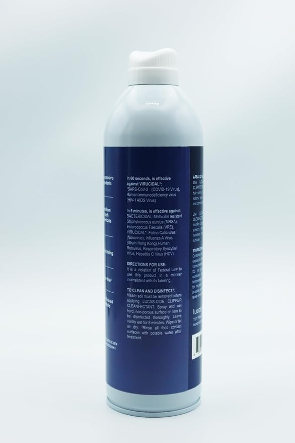 LUCAS-CIDE Clipper Cleaner Disinfectant and Lubricating Spray for Clippers and Blades - 16 Fl Oz