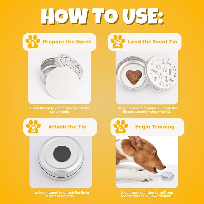 Ink Oil Scent Work Tins - Dog Scent Training Kit - Nosework Detection & Enrichment Scent for Home, Professional Pet Trainers - Reusable Tins with Magnets for Easy Hiding – Bite-Resistant –10 Pcs Set