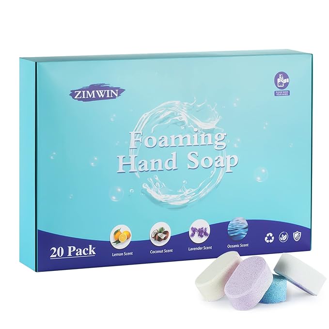 20 Pack Foaming Hand Soap Tablet Refills, 4 Scent, 12g Big Tablets, Makes 240 fl oz Soap Total, Eco Friendly Hand Wash Tablets Lemon, Coconut, Oceanic, Lavender Fragrance