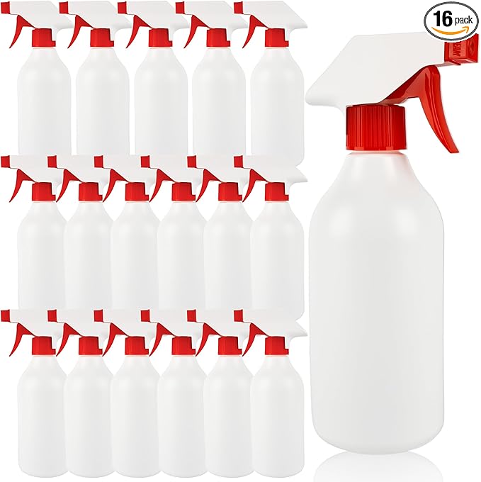 16 Pack Plastic Spray Bottles 16 oz Empty Refillable Spray Bottle for Cleaning Solutions Leak Proof Water Bottle Sprayer with Adjustable Nozzle Mist & Stream Heavy Duty Reusable for Plants Oils Hair