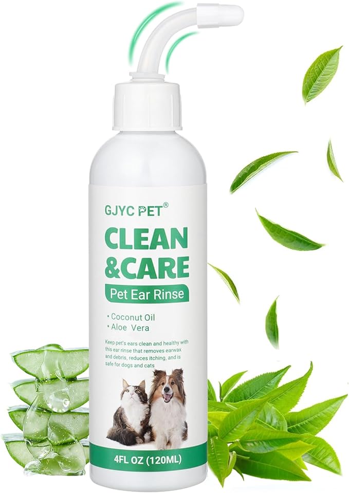 Ear Cleaner for Dogs and Cats,Dog Ear Infection Treatment for Itch Relief, Cleans The Ear Canal from Debris and Buildup Removes Wax, Odor with Aloe 4 Fl oz