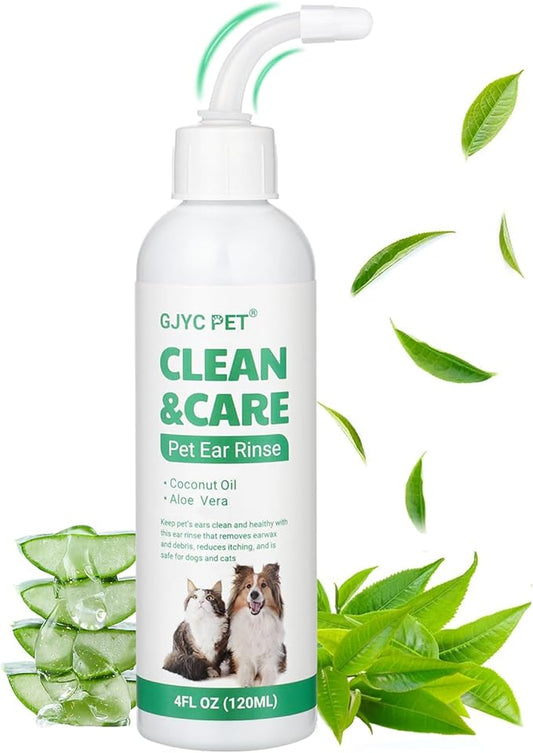 Ear Cleaner for Dogs and Cats,Dog Ear Infection Treatment for Itch Relief, Cleans The Ear Canal from Debris and Buildup Removes Wax, Odor with Aloe 4 Fl oz