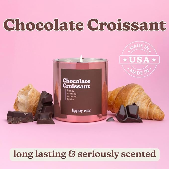 Happy Wax Chocolate Croissant All Natural Soy Wax 1 Wick Premium Scented Candle, Infused with Essential Oils, Long Lasting 30+ Hours of Burn Time