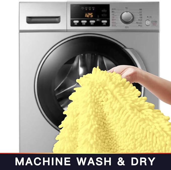 Walensee Large Bathroom Rug Non Slip Bath Mat (24x60 Inch Yellow) Water Absorbent Super Soft Shaggy Chenille Machine Washable Dry Extra Thick Perfect Absorbant Best Plush Carpet for Shower Floor