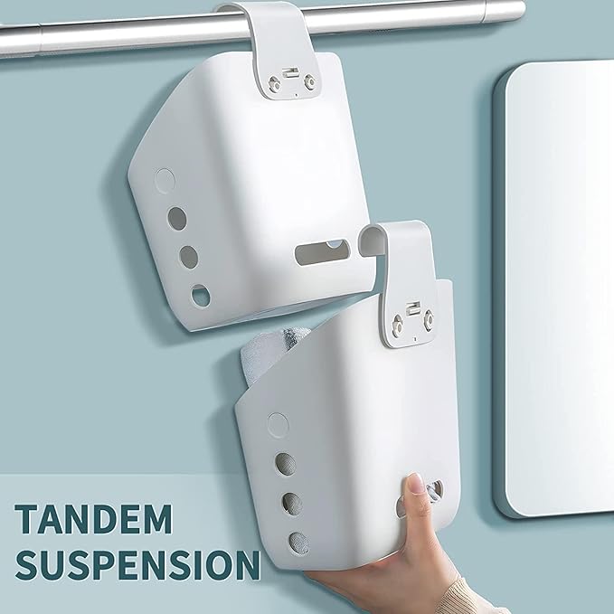 LeleCAT Plastic Hanging Basket Kitchen Storage organizer, Basket with Detachable hook, Hang it behind a door or on a railing, Over the Cabinet Door (White, Small-2 Pack)