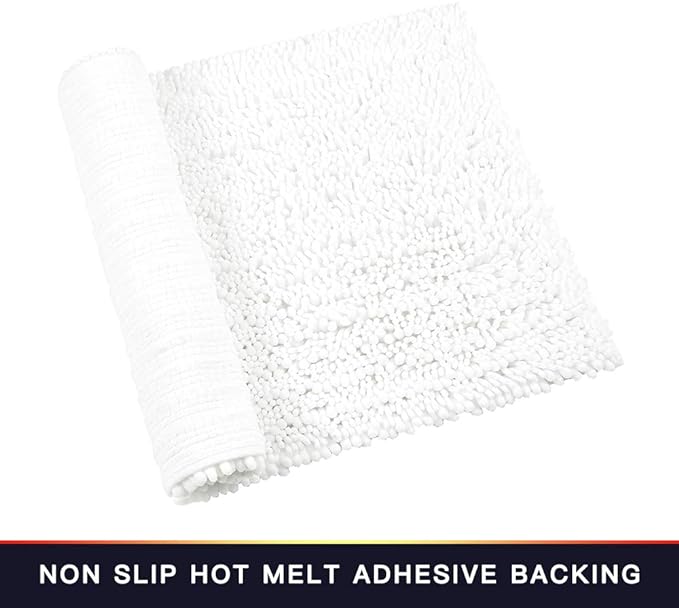 Walensee Bathroom Rug Non Slip Bath Mat (36x24 Inch White) Water Absorbent Super Soft Shaggy Chenille Machine Washable Dry Extra Thick Perfect Absorbant Best Large Plush Carpet for Shower Floor