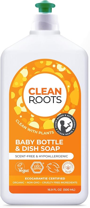 Baby Bottle & Dish Soap – EcoGarantie Certified, 100% Plant-Based Formula, Made with Organic Ingredients, Scent-Free & Hypoallergenic – 16.9 fl oz (500 mL), Pack of 3