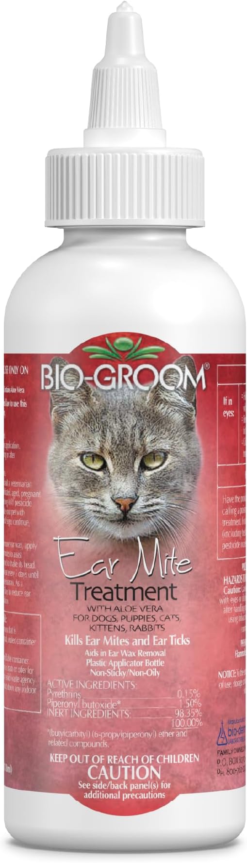 Bio-Groom Ear Mite Treatment - Dog Ear Infection Treatment, Cruelty-Free, Made in USA, Dog Ear Drops, Gentle Wax Remover, Ear Cleaner for Dogs and Cats - 4 fl oz 1-Pack