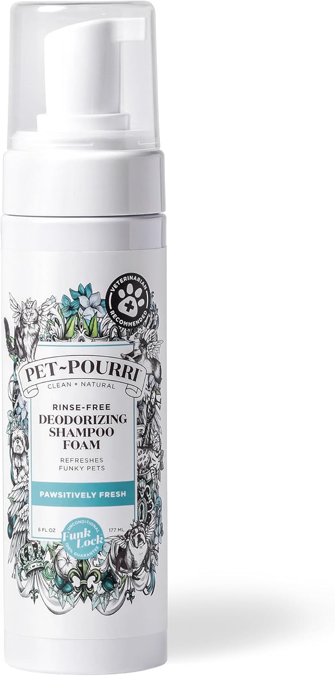 Poo-Pourri Rinse-Free Deodorizing Dry Shampoo for Dogs & Cats – Moisturizing Skin & Coat Soothing Formula - Plant Based Ingredients – Pineapple, Jasmine & Pear – No Rinse Foam Shampoo for Pet Odor