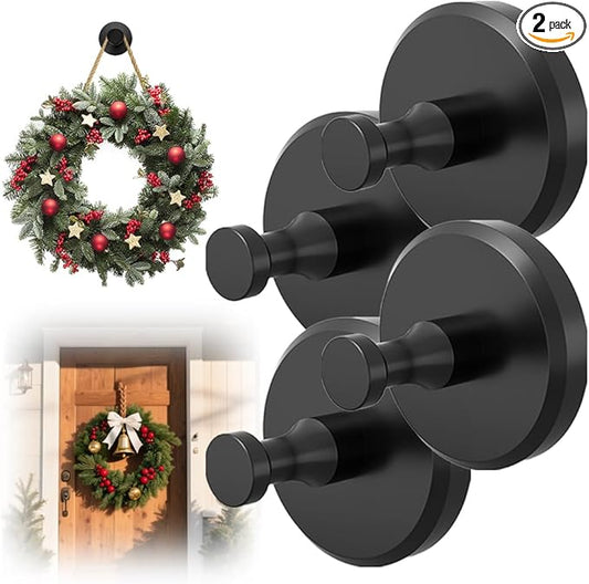 2025 New Suction Cup Hooks for Wreaths, Upgraded No Drill Suction Cup Wreath Hanger, Waterproof Suction Cup Wreath Holder Towel Hooks for Window Bathroom Mirrors Shower (4, Black)
