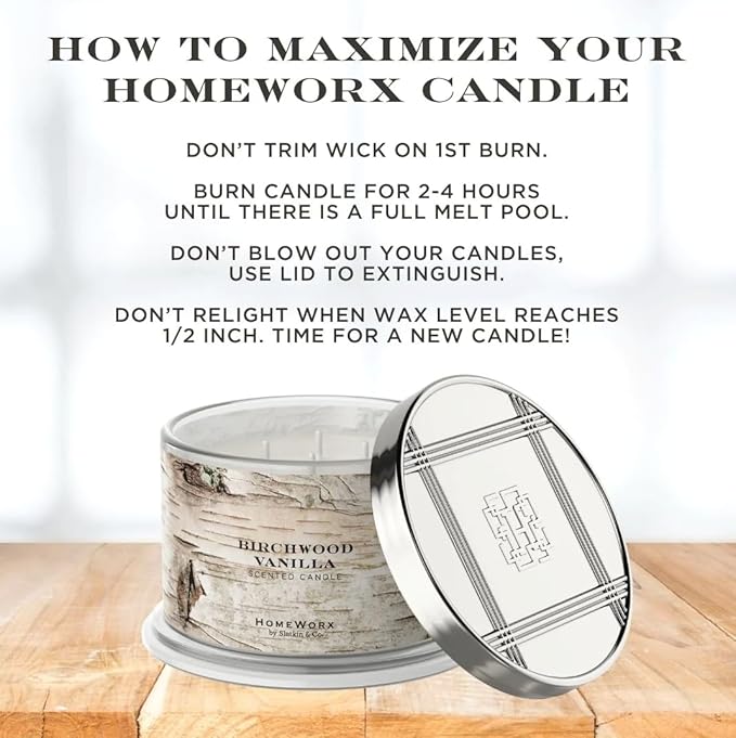 HomeWorx by Slatkin & Co - Birchwood Vanilla - Premium Scented 18oz 4 Wick Candle - Long-Lasting Jar Candle, 30-55 Hours Clean Burn Time - Birchwood, Vanilla, Jasmine, & Cedarwood
