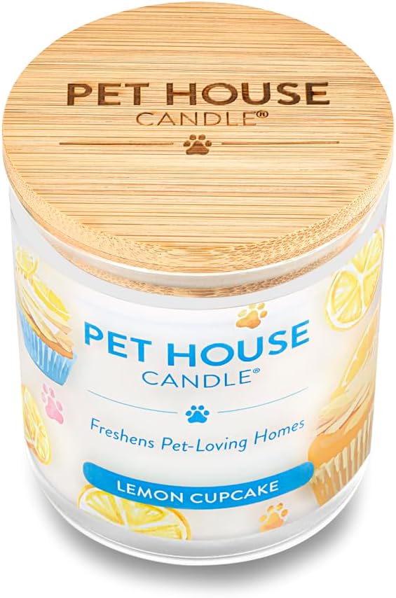 One Fur All Pet House Lemon Scented Candle Plant-Based Clean Burning and Long Lasting Pet Air Freshener for Home - Lemon Cupcake, 2 Pack,