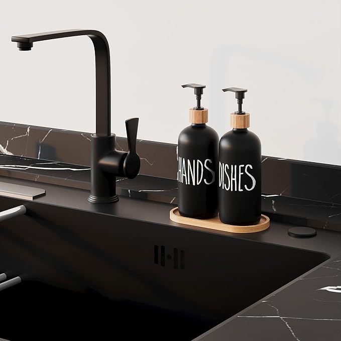 Dish Soap Dispenser for Kitchen Sink.Glass Hand Soap Dispenser, Modern Farmhouse Decor for Bathroom,Kitchen Sink Decor