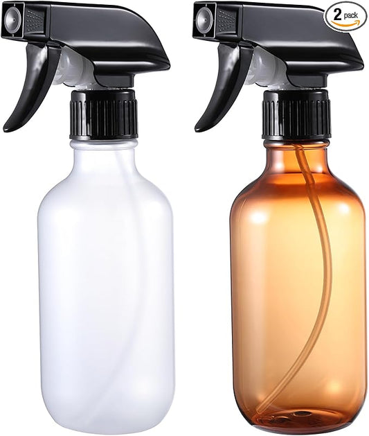 Water Spray Bottle for Hair, Small Squirt Bottle Amber & Frosted Clear, 10.1 oz Refillable Empty Mister Spray Bottles with Adjustable Mist/Stream for Hair, Plant, Pet, Cleaning, Cooking