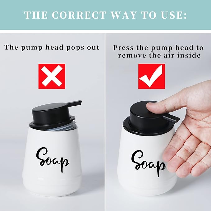 LEETOYI Bathroom Countertop Dispensers Modern Ceramic Soap Lotion Dispenser Bottles, Hand Soap Dispenser for Bathroom, Dish Soap Dispenser for Kitchen, Easy to Press Pump (White, Labeled Soap)