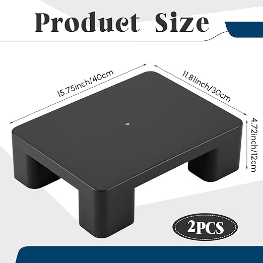 2 Pack Dunnage Rack, 15.75" Long x 11.81" Wide, 4.72" Height Plastic Dunnage Rack, 1000+ Pound Capacity Storage Commercial Food Service Storage in Restaurant Kitchens Shop, Black