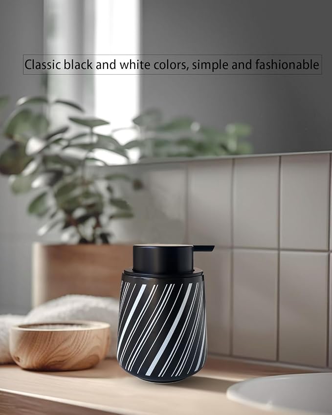 Chic Soap Dispenser Bathroom Ceramic Hand Foam Soap Dispenser for Bathroom Deco 12ounce Refillable Liquid Dispenser for Kitchen (Black)