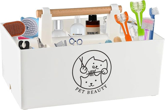 Dog Storage Organizer,Dog Grooming Organizer,Portable Shower Caddy Organizer for Dog Cat Stuff,Divided Basket Bin Storage for Dog Cat Grooming Kit,Shampoo,Trimmer,Clipper,Combo,Brush