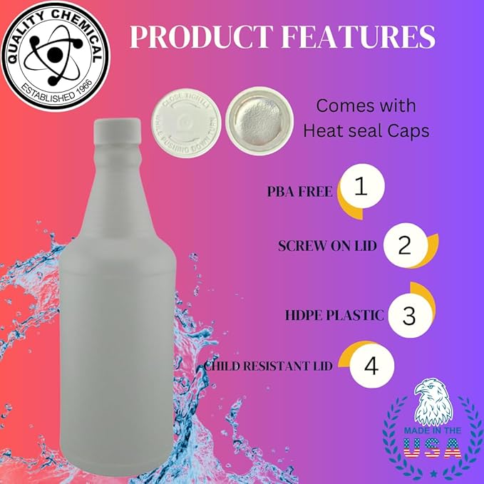 Quality Chemical Reusable 32 Oz Plastic Spray Bottle – BPA-Free, Leak-Resistant, Secure Screw-on Lid, Ergonomic Grip, BPA Free, HDPE Plastic, Stackable, Versatile Design for Storage (Pack of 4)