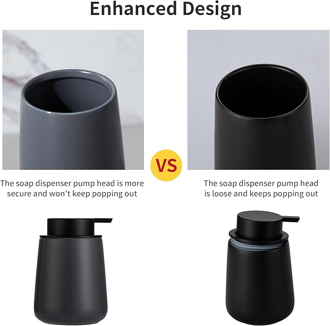 Enra Foaming Soap Dispenser,12 oz Foam Ceramic Hand Soap Dispenser, for Bathroom,Kitchen with Easy-to-Press Pump (Gray Poam Type)